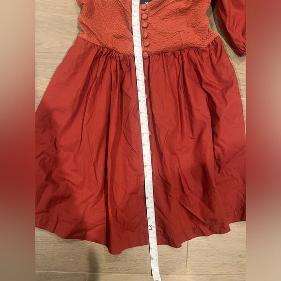 Anthropologie Maeve Puff-Sleeved Sweetheart Mini Dress - Rust color - Picture 5 of 8
